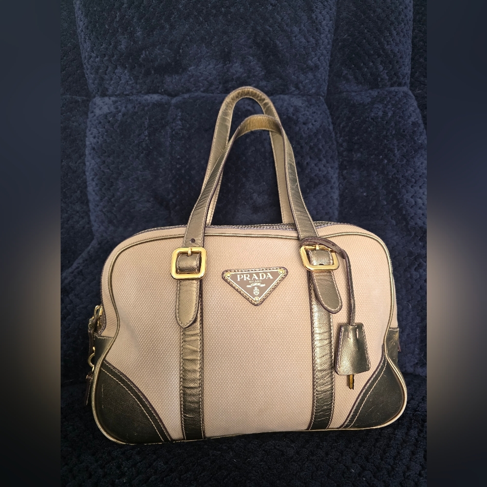 Pre-loved Prada Gold Metallic And Tan Purse